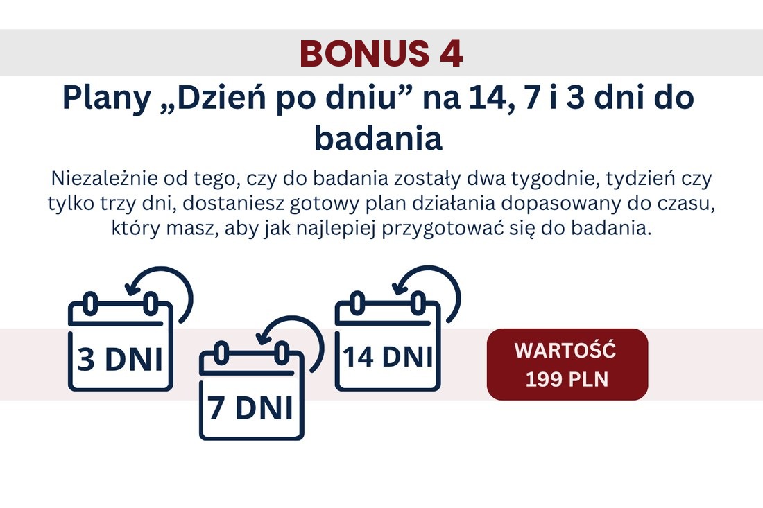 Bonus 4 – Plany Dzień po dniu na 14, 7 i 3 dni do badania (wartość 199 PLN)